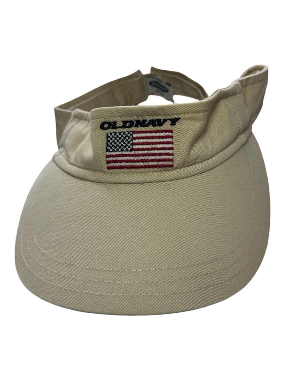 Vintage Old Navy 2002 Sun Visor Hat USA Flag Embroidered Beige Y2K